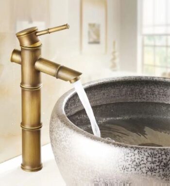 Bambu Model Rustik Antik Lavabo Bataryası Banyo Çanak Musluğu Eskitme Lavabo Armatür Otantik Bakır