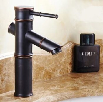 Bambu Model Siyah Rustik Lavabo Bataryası Banyo Musluğu Mat Siyah Lavabo Armatür Otantik Görünüm