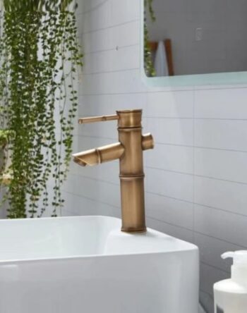 Bambu Model Rustik Antik Lavabo Bataryası Banyo Musluğu Eskitme Lavabo Armatür Otantik Bakır Görünüm