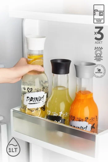Hane 3x Adet Detoks Özellikli Gala Desen Sürahi & Karaf Su Şişesi