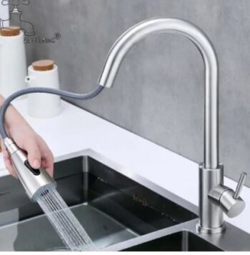 Inox Spiralli Mutfak Evye Bataryası Çift Modlu Tasarruf Fonksiyonlu Mat Krom Uzatmalı Eviye Musluğu