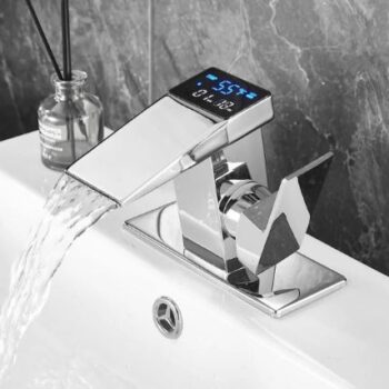 Dijital Sıcaklık Göstergeli Krom Lavabo Bataryası Musluğu Çiftgirişli Krom Armatür Sayaç Ekran Yeni