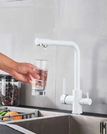 Beyaz Arıtmalı Mutfak Eviye Bataryası 3 Yollu Boru Lüx Su Tasaruflu Musluk Garantili