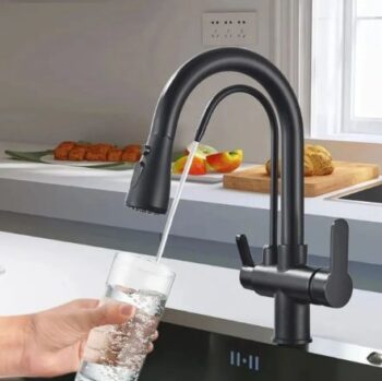 Fleko Arıtmalı Spiralli Mutfak Eviye Bataryası Siyah Fonksiyonel 2 Modlu