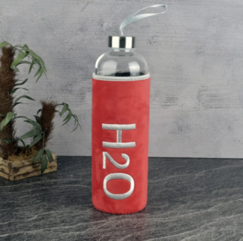 Tohana H20 Peluş Kılıflı Kırmızı Renk Cam Matara 1000 ml