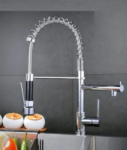 Spiralli Endüstriyel Mutfak Evye Bataryası Fonksiyonel Çift Başlık Krom Uzatmalı Prinç Musluk