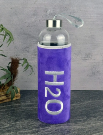 Tohana H20 Peluş Kılıflı Mor Renk Cam Matara 1000 ml