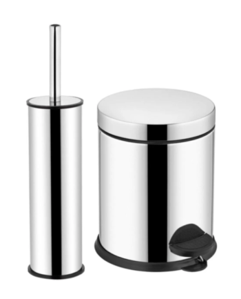 Flosoft Krom Wc Fırça + 3 Litre Çöp Kovası - 2'li Wc Set