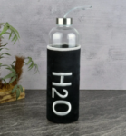 Tohana H20 Peluş Kılıflı Cam Matara Siyah 1000 ml