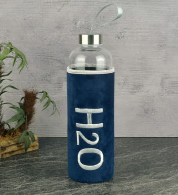 Tohana H20 Peluş Kılıflı Cam Matara Lacivert 1000 ml