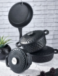 Taç Carabella Döküm Kapak Tencere Seti - Siyah