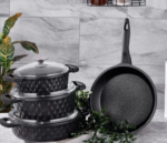 Taç Carabella Cam Kapak Granit Döküm Tencere Seti