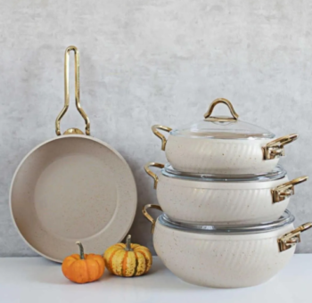 Özkent Hira Güveç K-590 Granit Döküm 7 Parça Tencere - Krem