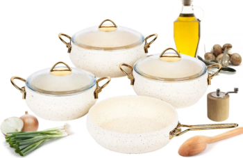 Özkent K-544 Granit Döküm Güveç Tencere Seti 7 Parça - Krem