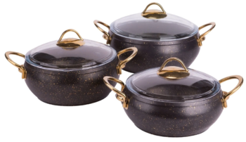 Özkent K-542 3'lü Altın Kulp Tencere Seti - Siyah