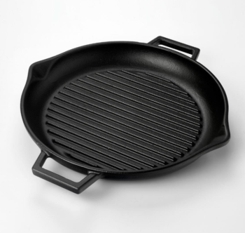 Lava Demir Döküm Yekpare Çift Kulplu Yuvarlak Izgara Tavası Siyah - 30cm