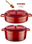 Lava Demir Döküm Trendy Serisi 24 Cm Derin + 24 Cm Kısa Pilav Tenceresi - Kırmızı