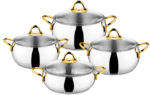 Özkent K-401 Defne Çelik Güveç 8 Parça Tencere Seti - Gold Kulplu