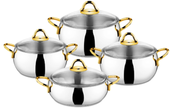 Özkent K-401 Defne Çelik Güveç 8 Parça Tencere Seti - Gold Kulplu